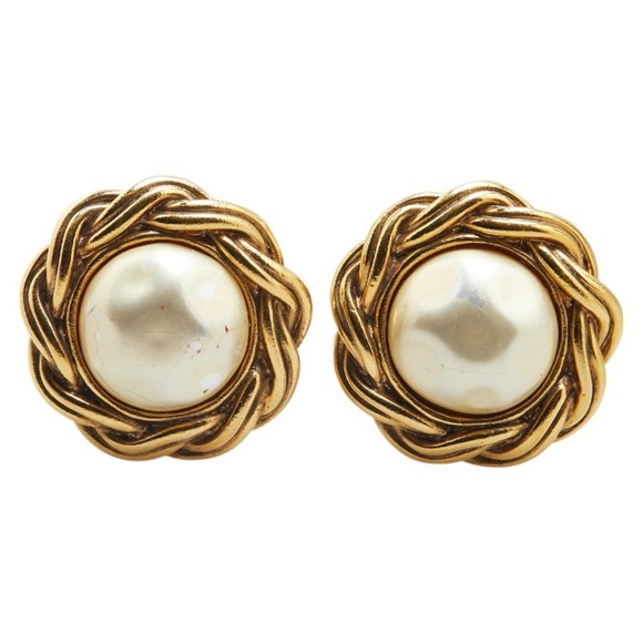 CHANEL Vintage Pearl Earrings, Gold Plated, Women's - Picture 1 of 5